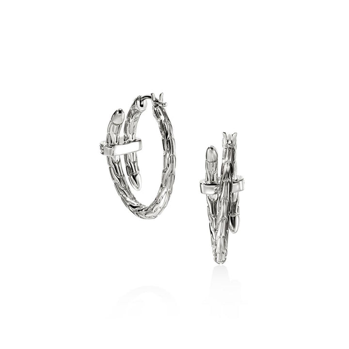 Spear Hoop Earrings, Silver, Diamonds, Small