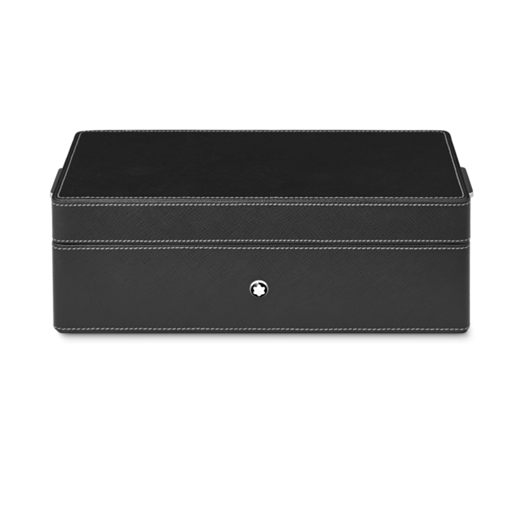 Desk Box in leather for three writing instruments and an ink bottle