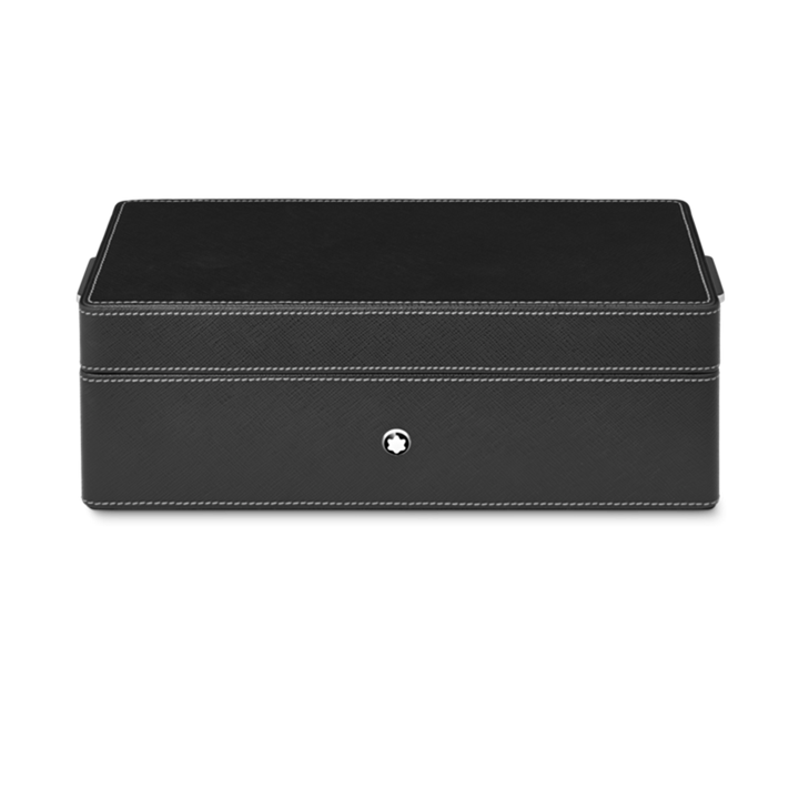 Desk Box in leather for three writing instruments and an ink bottle