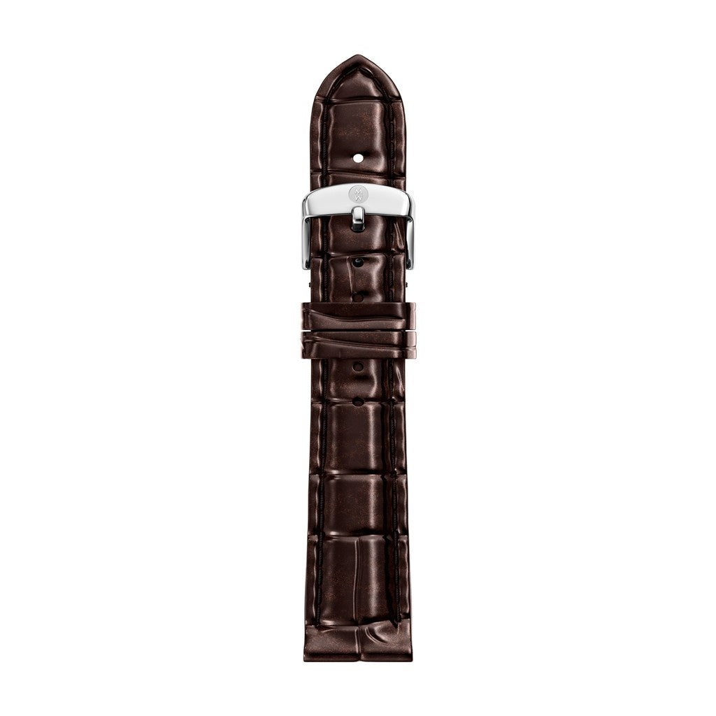 16mm Chocolate Brown Croco-Calf Embossed Leather Strap