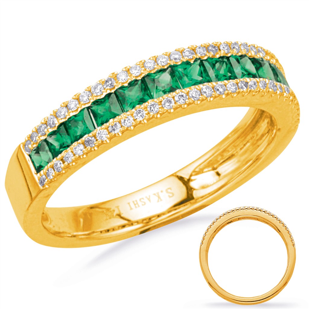 14K Yellow Gold 0.77ct Emerald & Diamond Band