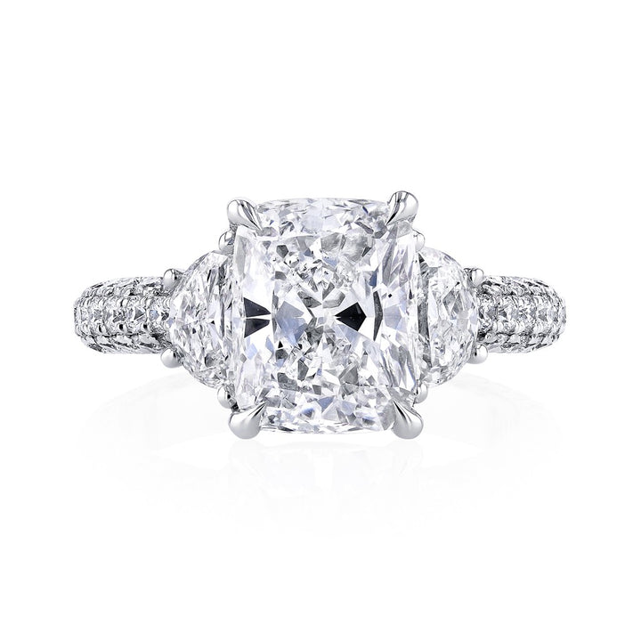 Platinum Cushion Cut Diamond Ring with Triple Row Micro Pave Shank