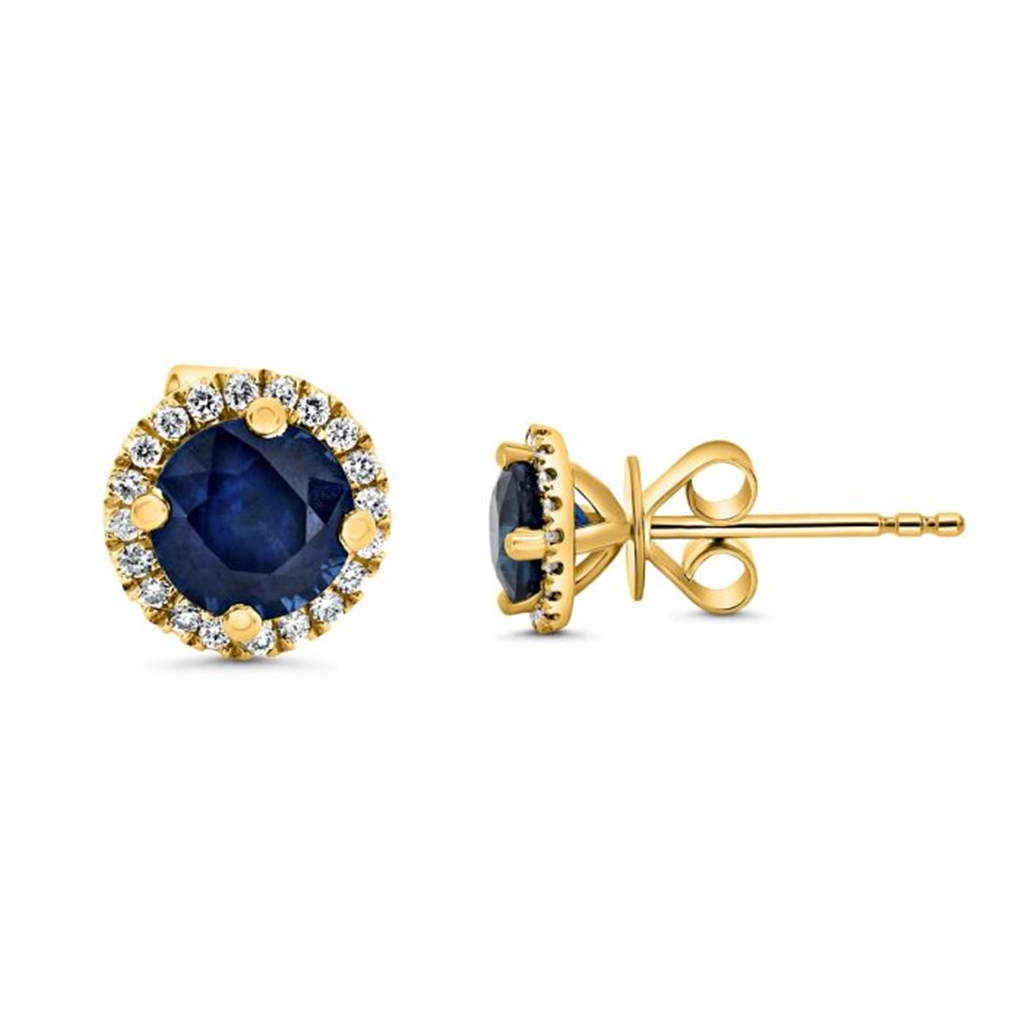 14K Yellow Gold 1.33ct Sapphire & Diamond Halo Stud Earrings