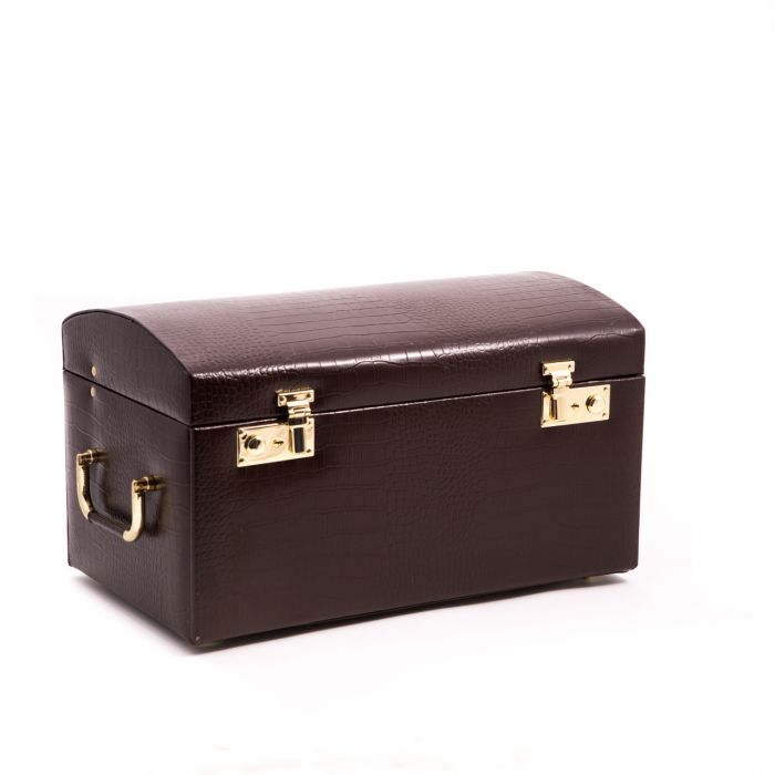 Brown "Croco" Leather Jewelry Chest with Multi Levels