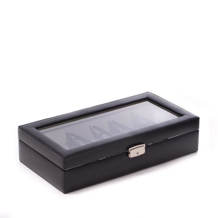 Black Leather Multi Eyeglass Case with Glass Top