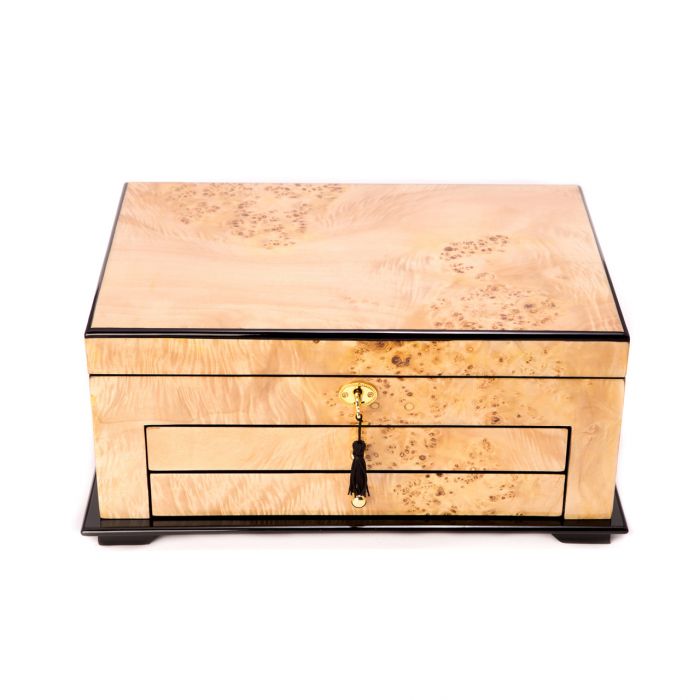 "Birdseye Maple" Lacquered Wood 3 Level Jewelry Box
