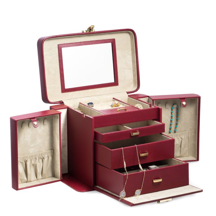 Red "Lizard" Leather 4 Level Jewelry Box