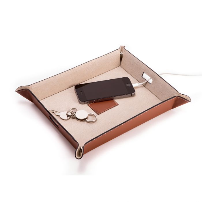 Saddle Brown Leather Valet & Charging Station