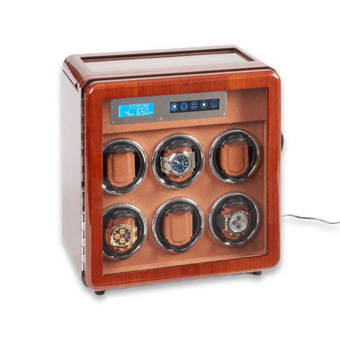 Monty Six Watch Winder and Four watch Storage Burlwood Finish