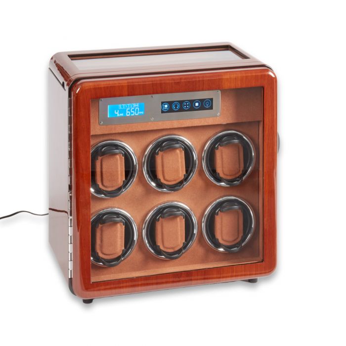 Monty Six Watch Winder and Four watch Storage Burlwood Finish