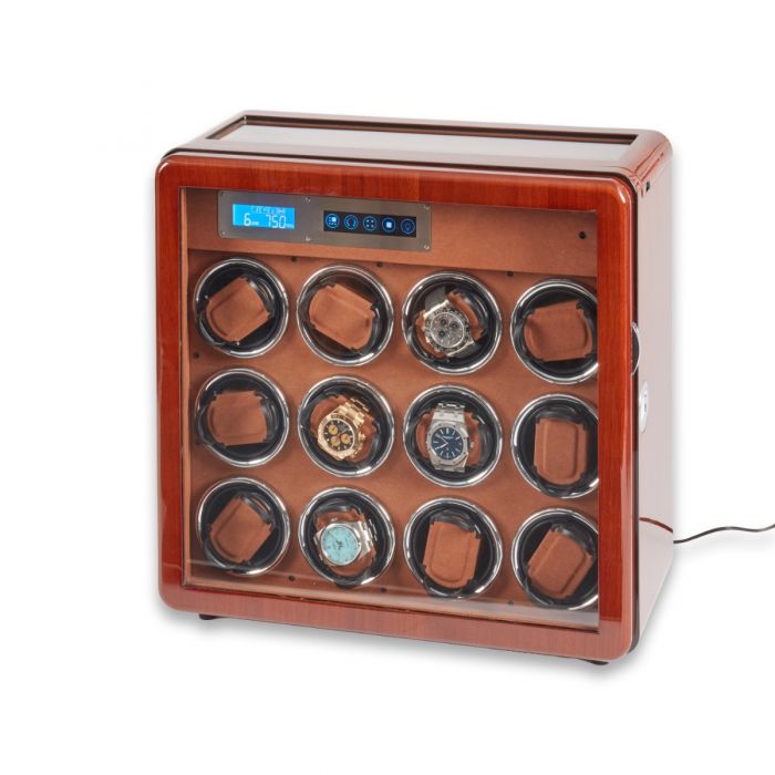 Monty Twelve Watch Winder and Six Watch Storage, Burlwood Finish