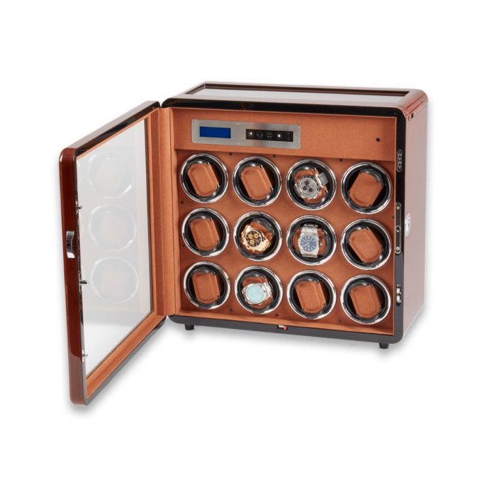 Monty Twelve Watch Winder and Six Watch Storage, Burlwood Finish
