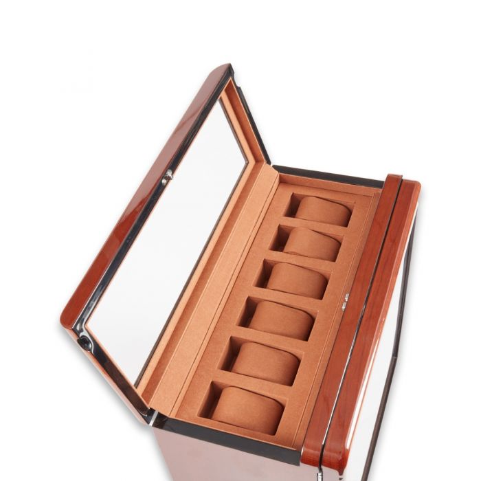 Monty Twelve Watch Winder and Six Watch Storage, Burlwood Finish