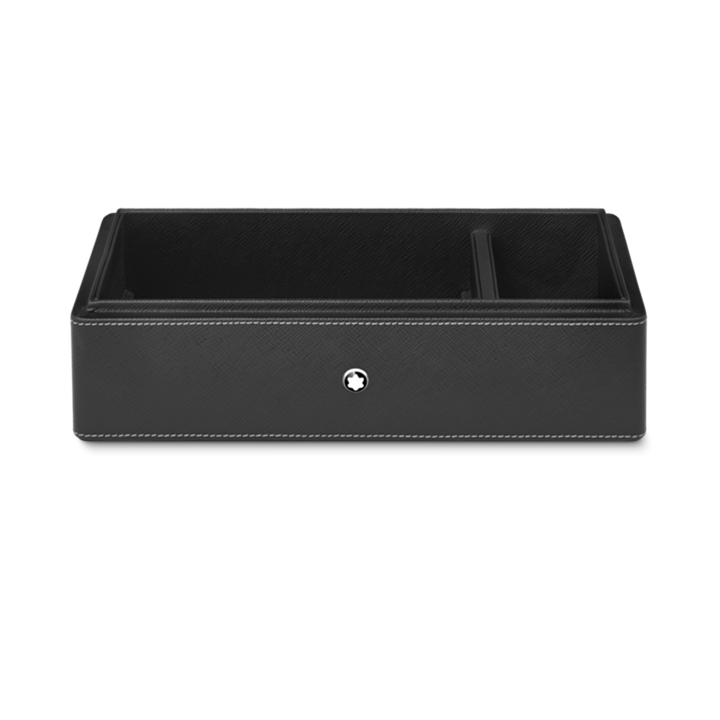 Desk Box in leather for three writing instruments and an ink bottle