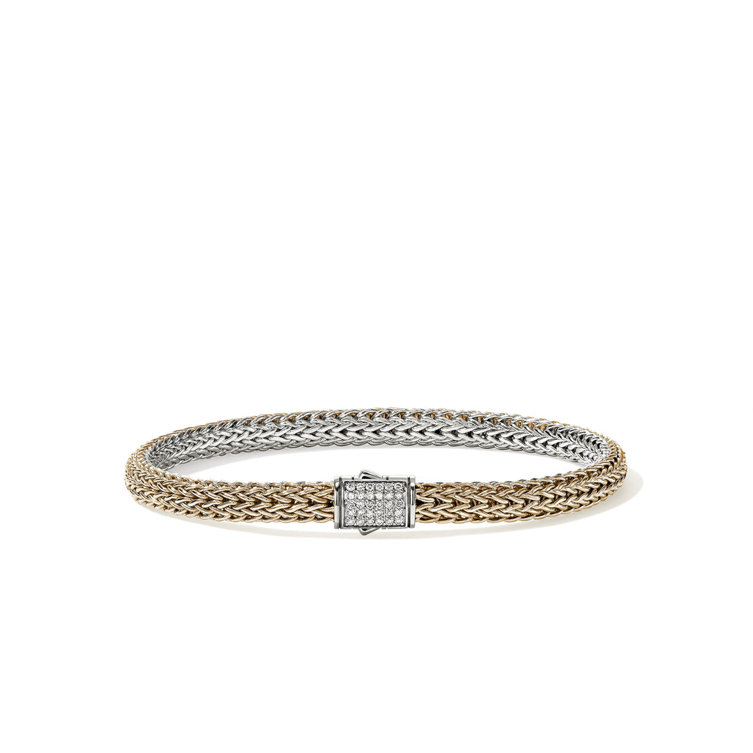 Icon Bracelet, Reversible, Gold, Sterling Silver, Diamonds, 5MM