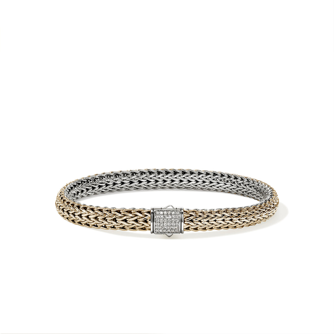 Icon Bracelet, Reversible, Gold, Sterling Silver, Diamonds, 6.5MM