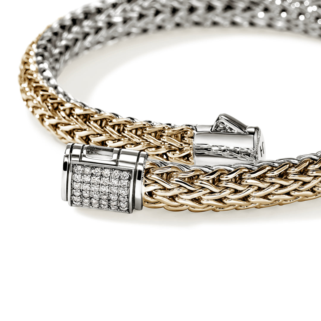 Icon Bracelet, Reversible, Gold, Sterling Silver, Diamonds, 6.5MM