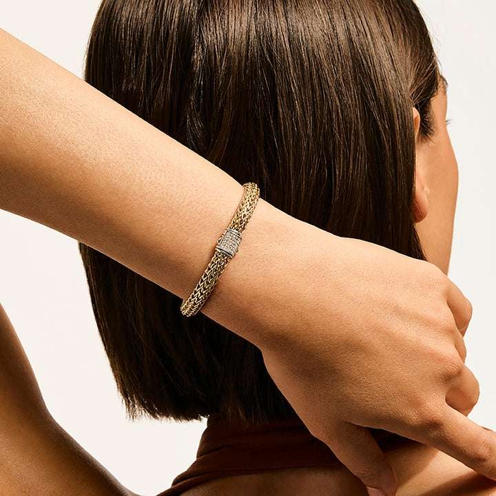 Icon Bracelet, Reversible, Gold, Sterling Silver, Diamonds, 6.5MM