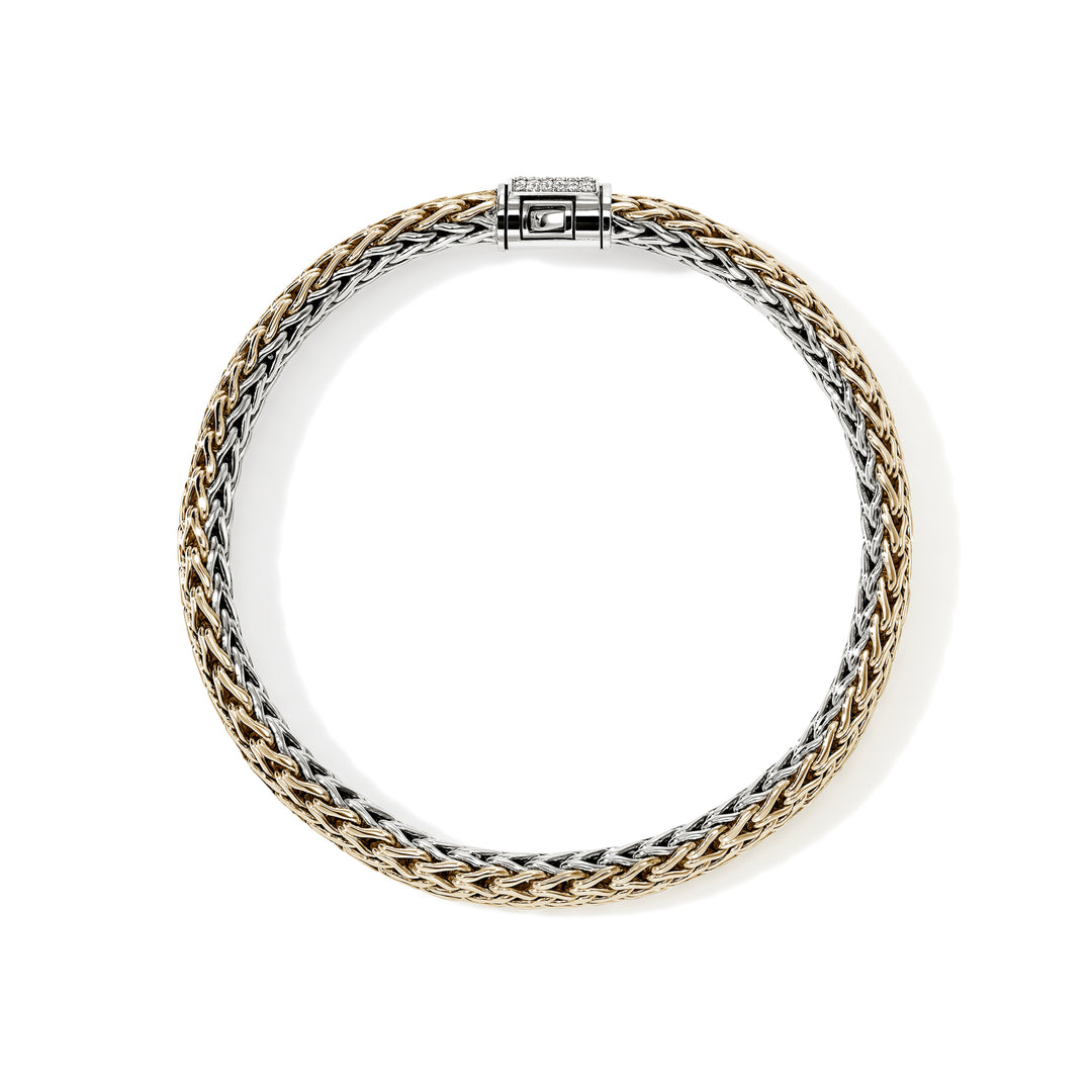 Icon Bracelet, Reversible, Gold, Sterling Silver, Diamonds, 6.5MM