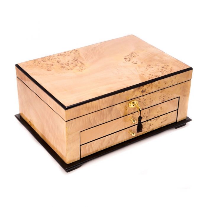 "Birdseye Maple" Lacquered Wood 3 Level Jewelry Box