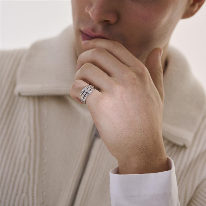 Spear Ring, Silver, Diamonds, Wide