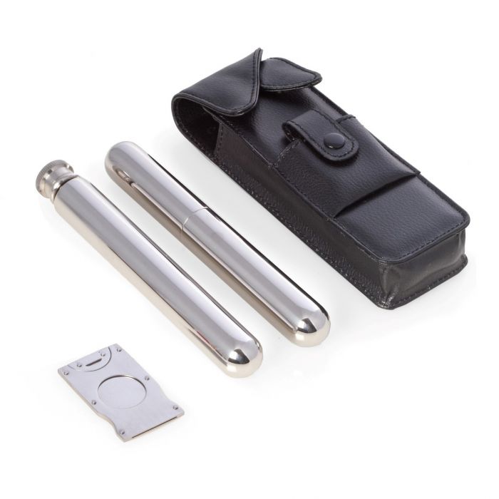 Stainless Steel 2 oz. Flask, 50 ga. Cigar Tube