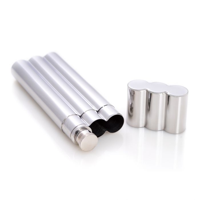 Stainless Steel Double Cigar Tube with 2 oz. Flask.