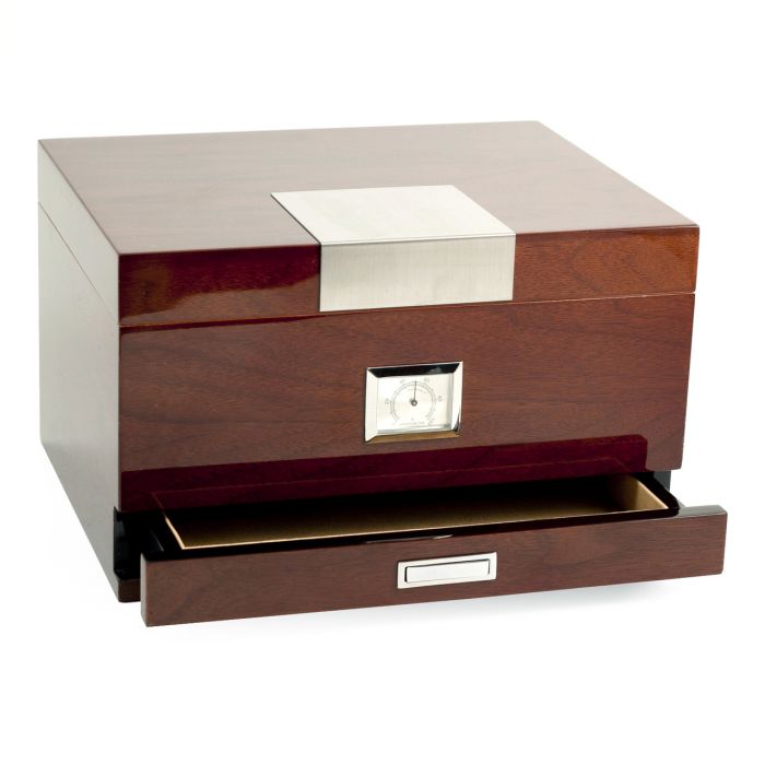 Lacquered "Walnut" Wood 60 Cigar Humidor