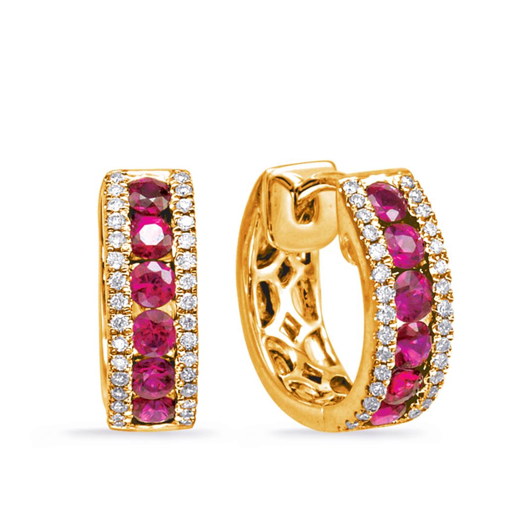 14K Yellow Gold 0.81ct Ruby and Diamond Earrings