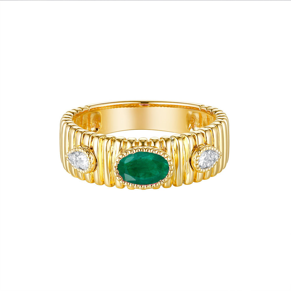 Yellow Gold Emerald & Diamond Ring