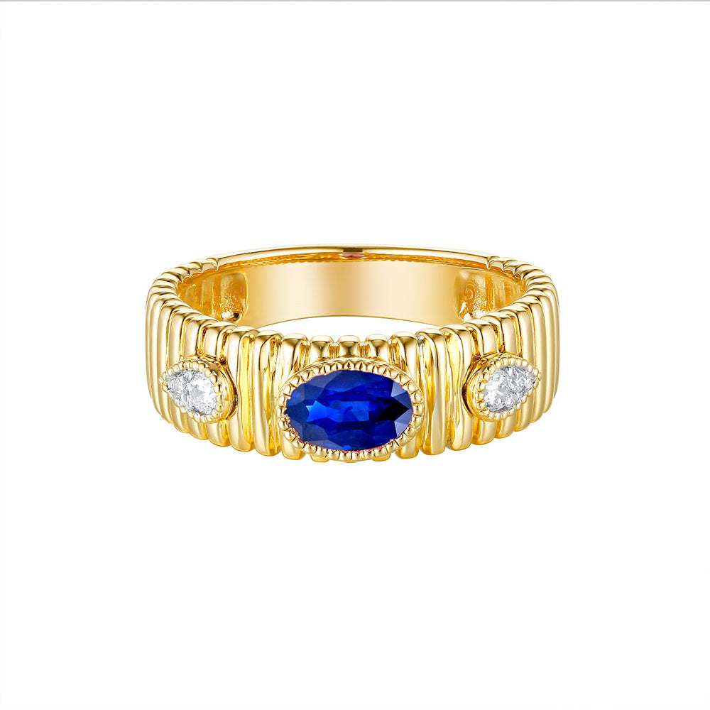 Yellow Gold Sapphire &  Diamond Ring