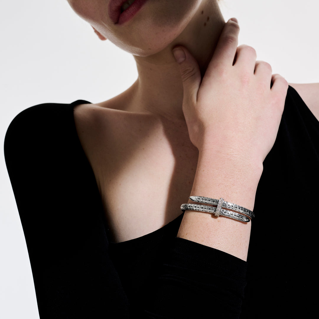 Spear Flex Cuff, Sterling Silver, Diamonds, 5.5MM
