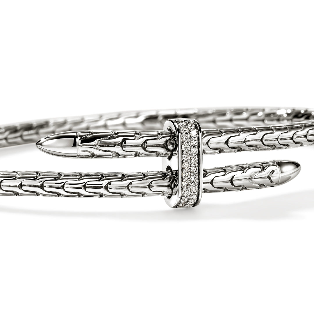 Spear Flex Cuff, Sterling Silver, Diamonds, 4MM