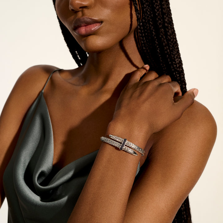 Spear Flex Cuff, Sterling Silver, Gemstones, 5.5MM