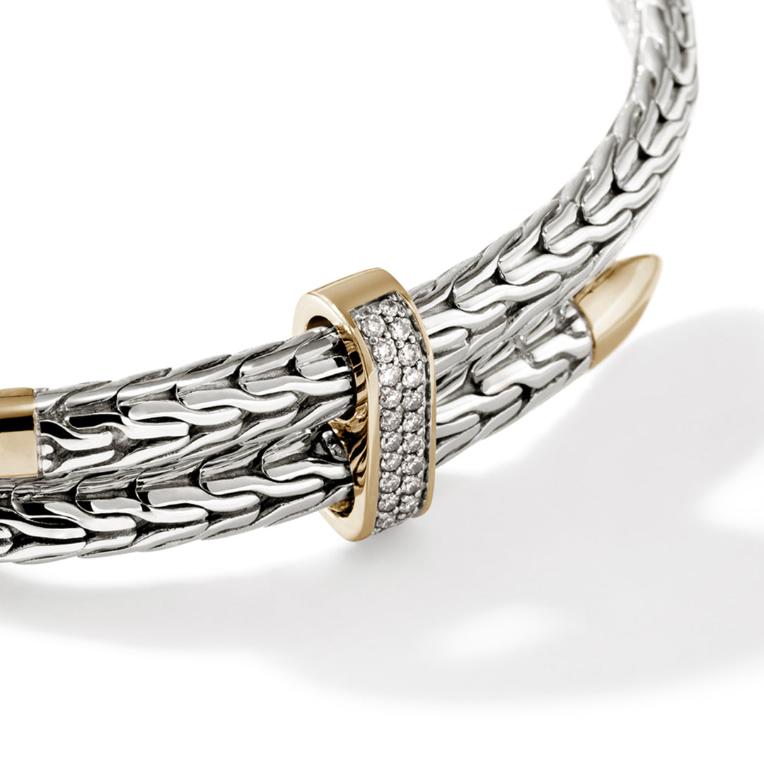 Spear Flex Cuff,  Silver, Gold, Diamonds, 5.5MM