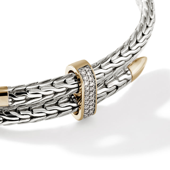 Spear Flex Cuff,  Silver, Gold, Diamonds, 5.5MM