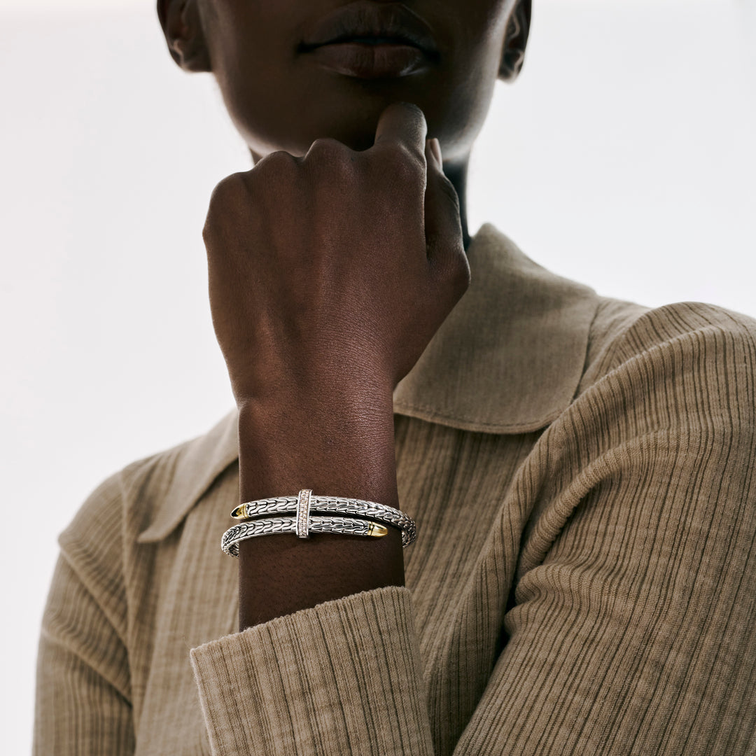 Spear Flex Cuff,  Silver, Gold, Diamonds, 5.5MM