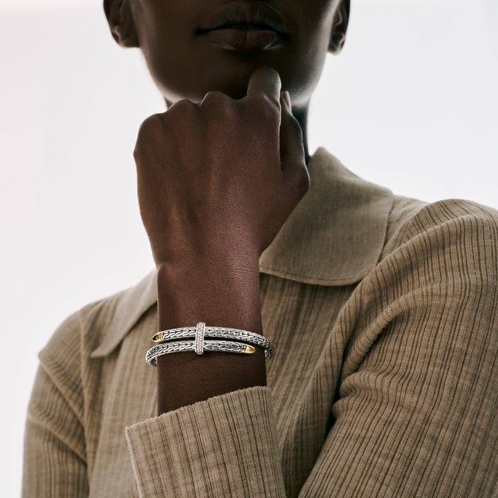 Spear Flex Cuff,  Silver, Gold, Diamonds, 5.5MM