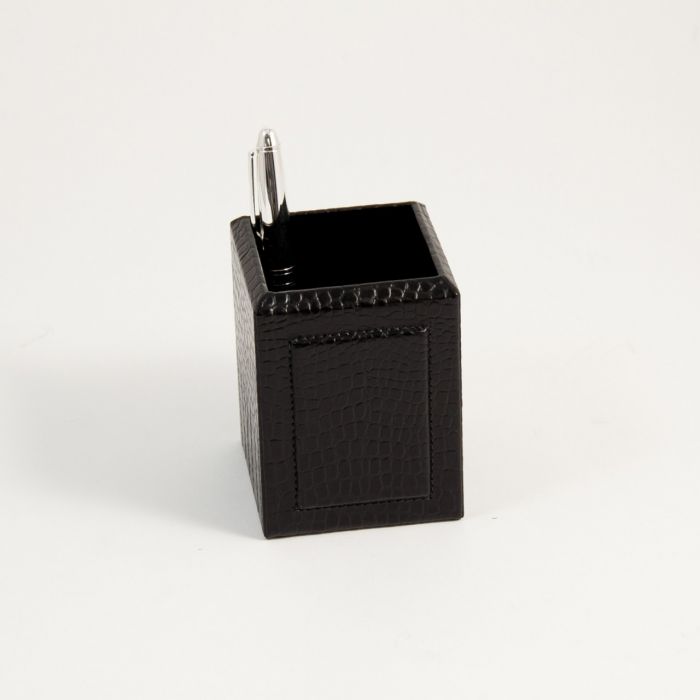 Black "Croco" Leather Pen Cup.