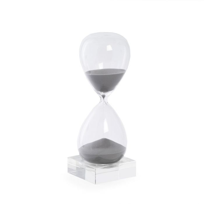 60 Minute Crystal Sand Timer on Crystal Base with Grey Sand.