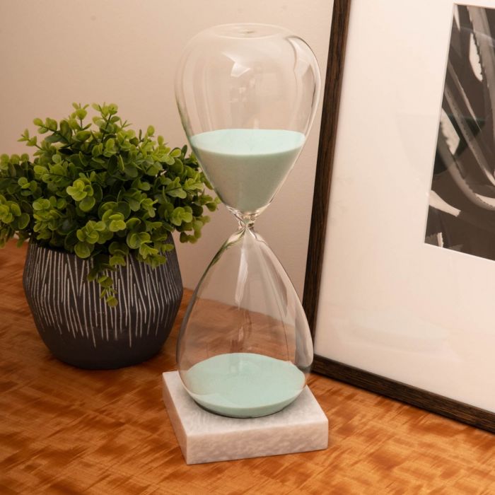 90 Minute Crystal Sand Timer with Light Blue Sand.