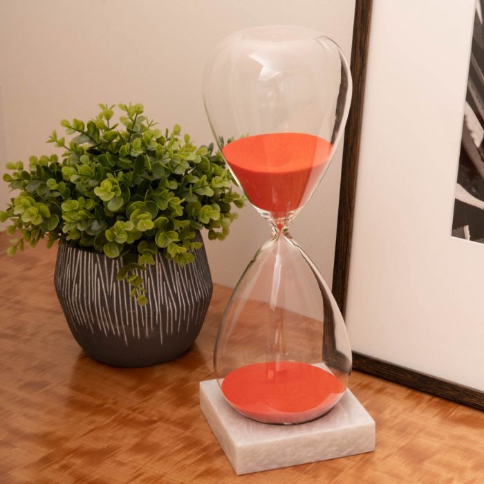 90 Minute Crystal Sand Timer with Red Orange Sand.
