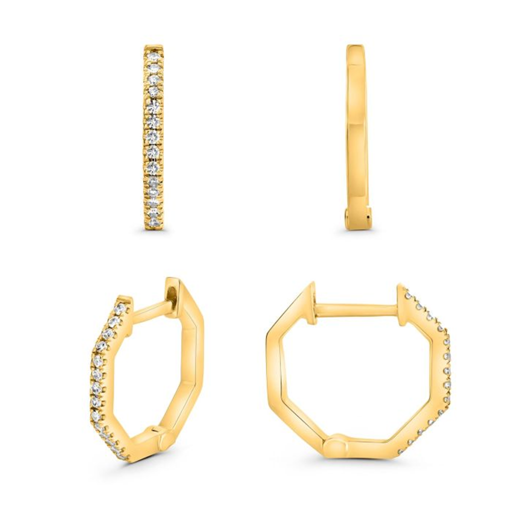 14K Yellow Gold 0.09ct Geometric Hoop Earrings