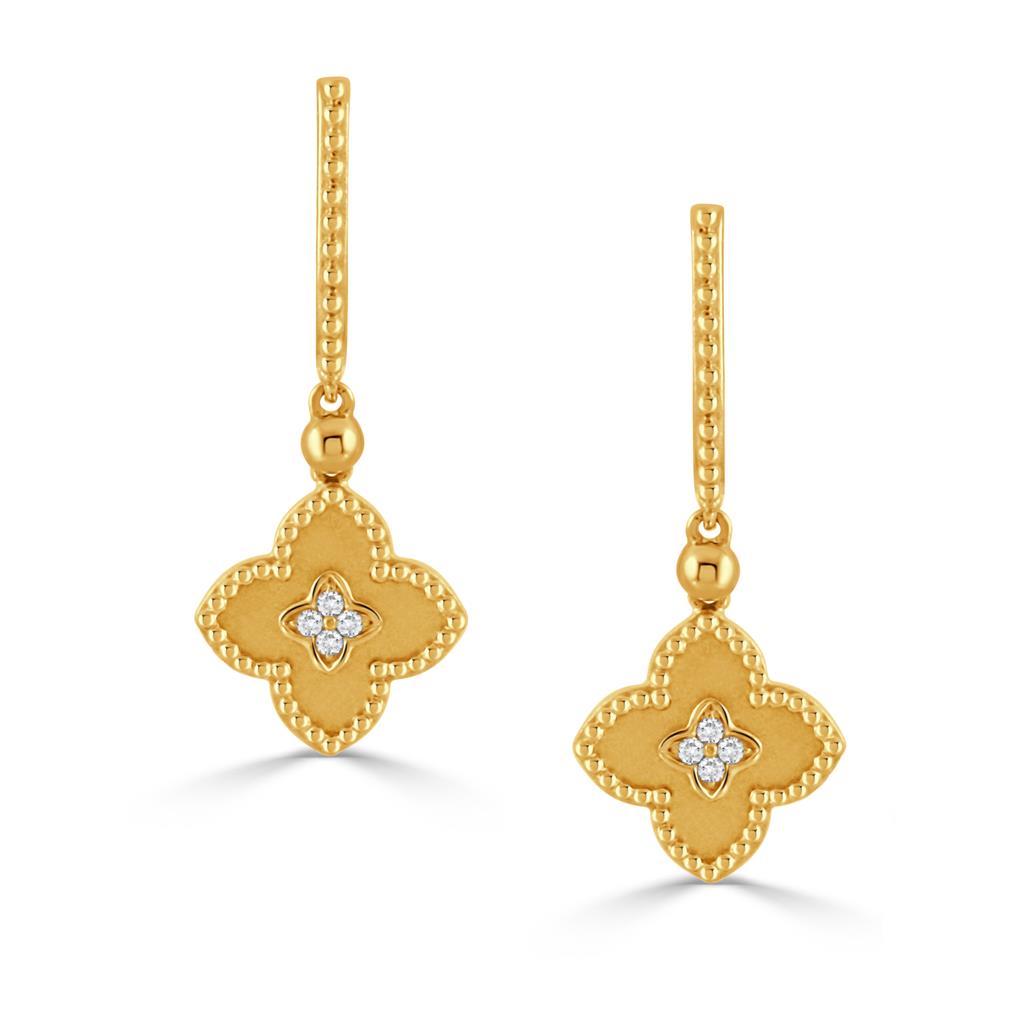 18K Yellow Gold 0.07ct Diamond Dangle  Earrings