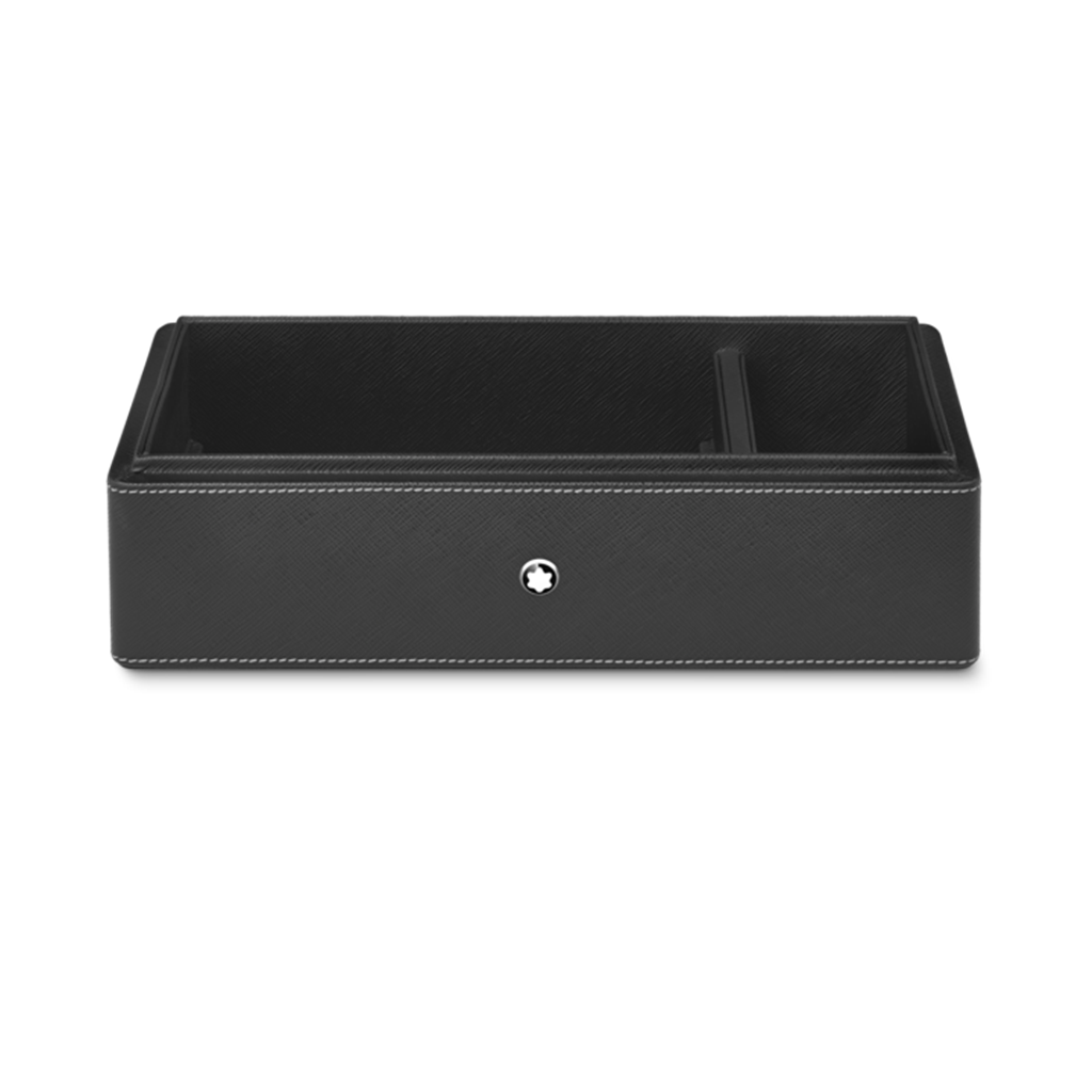 Desk Box in leather for three writing instruments and an ink bottle