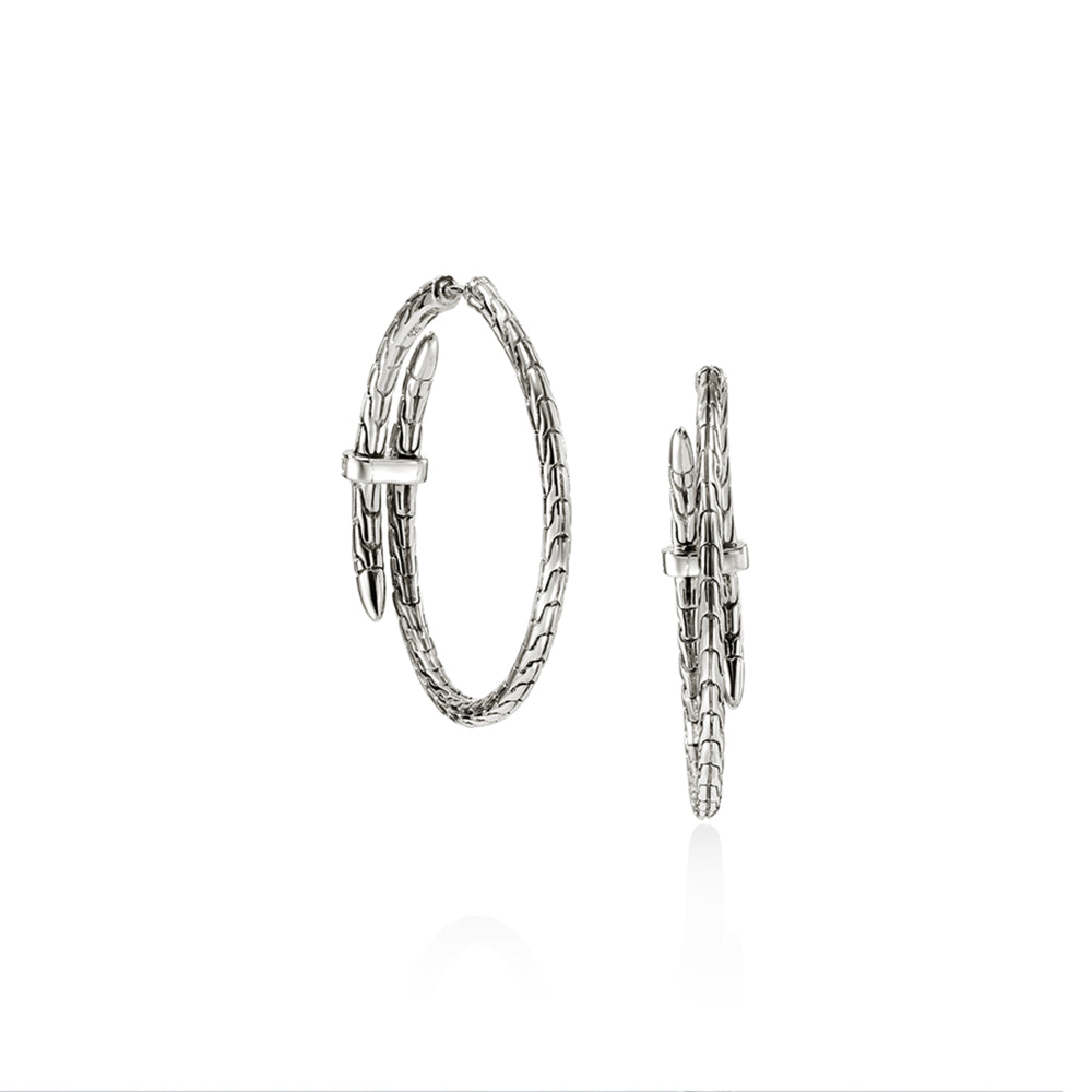 Spear Hoop Earring, Silver, Diamonds,Â 40MM