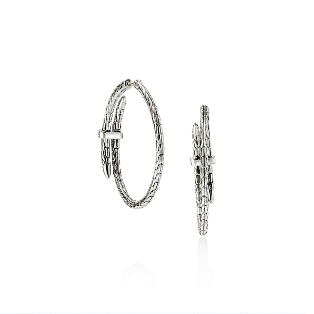 Spear Hoop Earring, Silver, Diamonds,Â 40MM