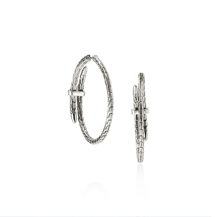 Spear Hoop Earring, Silver, Diamonds,Â 40MM