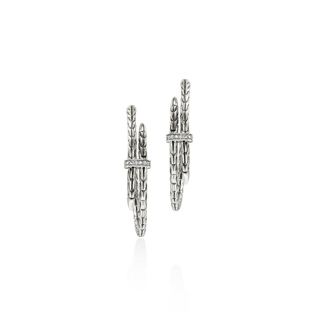 Spear Hoop Earring, Silver, Diamonds,Â 40MM