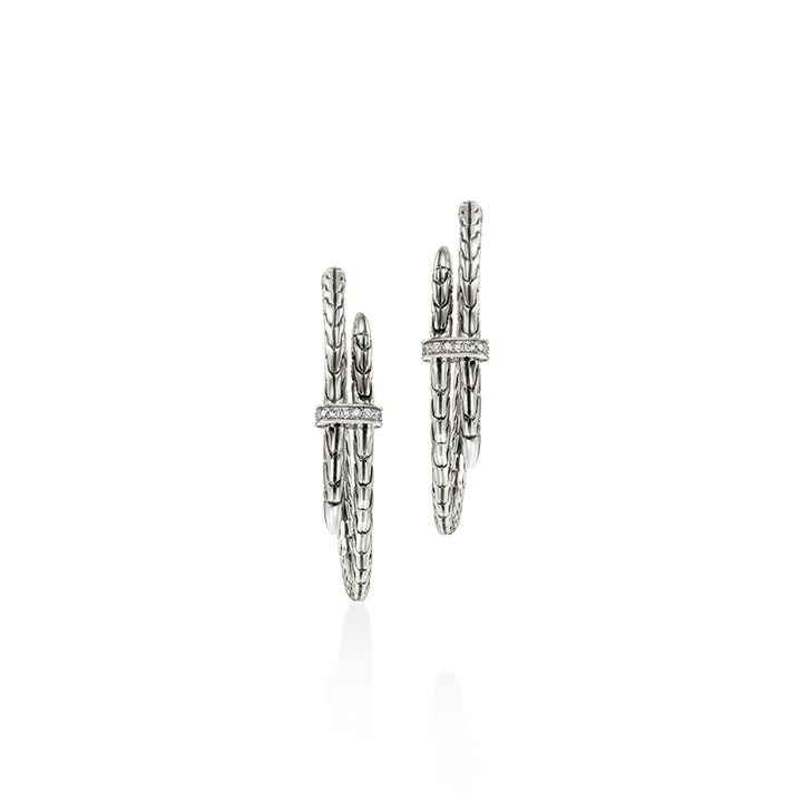 Spear Hoop Earring, Silver, Diamonds,Â 40MM